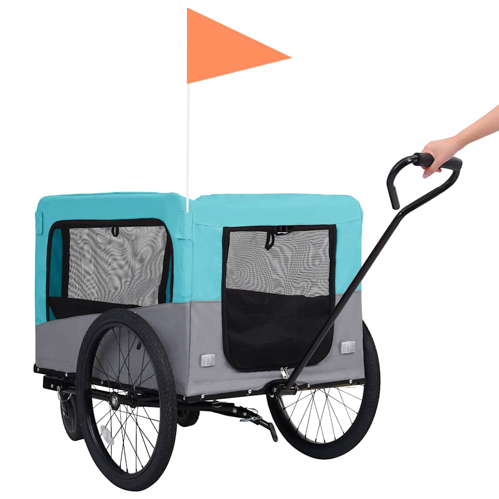 Glamorous Pups : vidaXL Pet Bike Trailer Blue and Grey Oxford fabric, steel, metal board