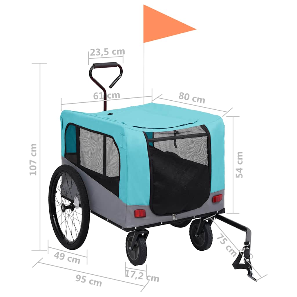Glamorous Pups : vidaXL Pet Bike Trailer Blue and Grey Oxford fabric, steel, metal board