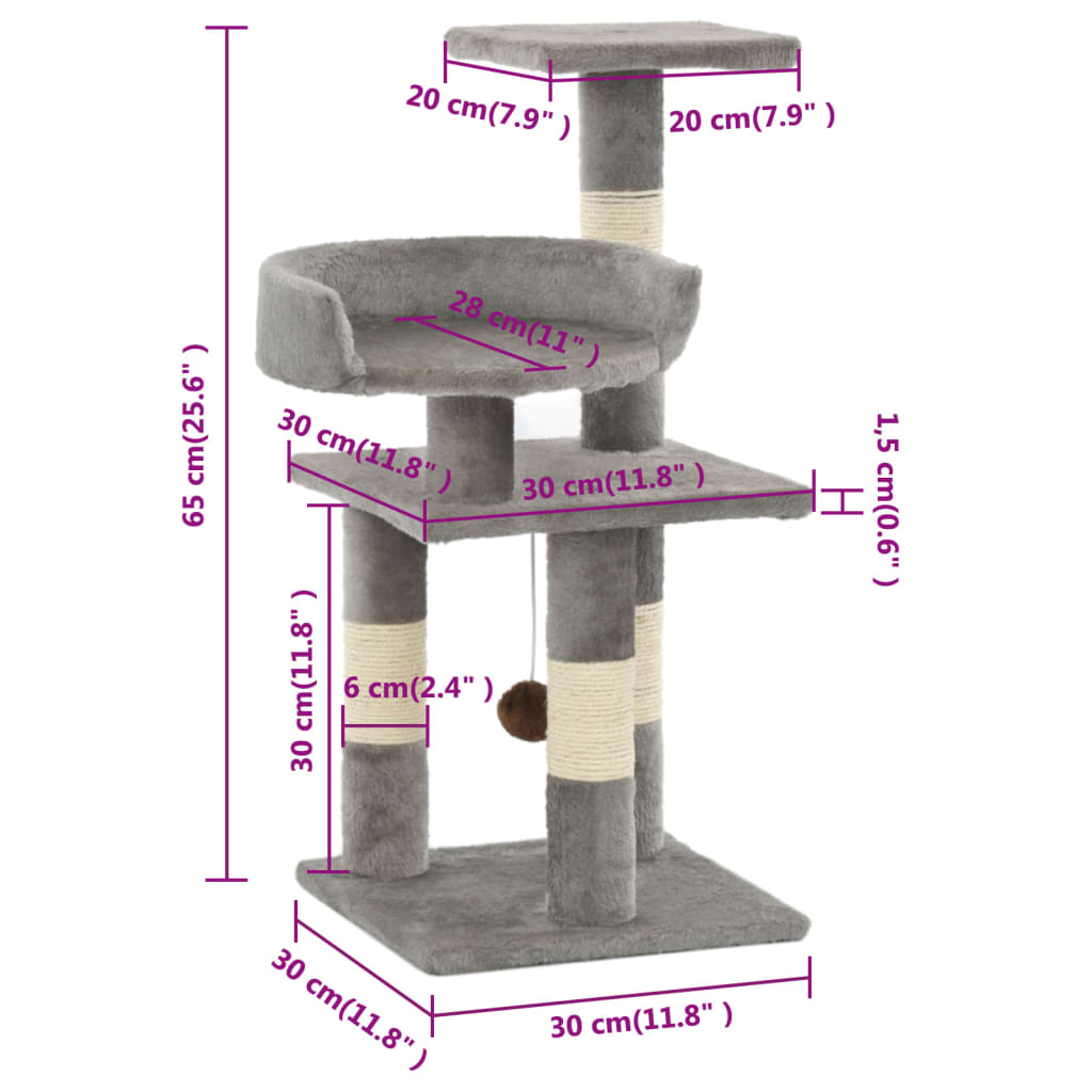 Glamorous Pups : vidaXL Cat Tree Grey Particle board, soft plush, sisal rope Medium