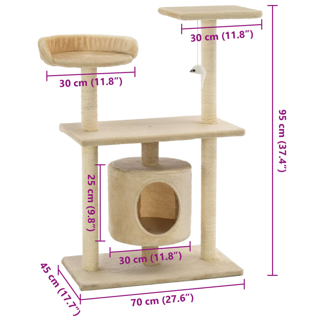 Glamorous Pups : vidaXL Cat Tree Beige Engineered wood, sisal rope, plush fabric Medium