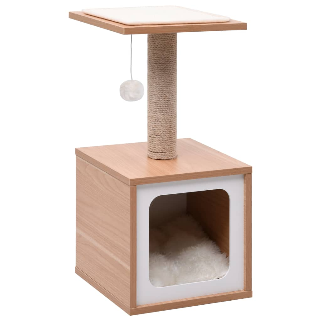 Glamorous Pups : vidaXL Cat Tree Brown and White Wood, MDF, Veneer, Sisal, Jute, Faux Fur