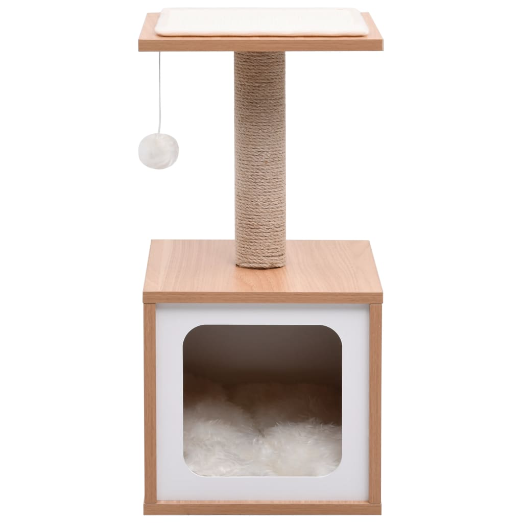 Glamorous Pups : vidaXL Cat Tree Brown and White Wood, MDF, Veneer, Sisal, Jute, Faux Fur