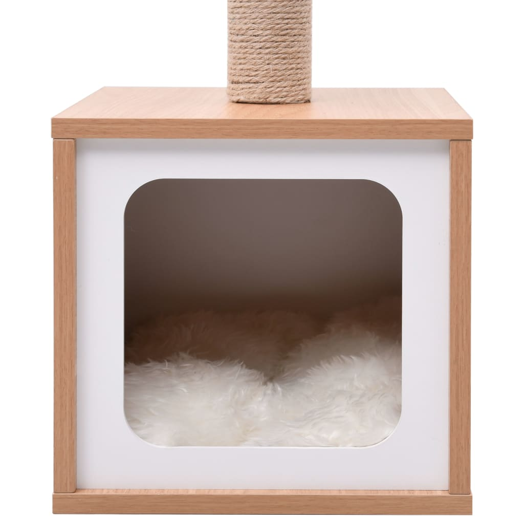 Glamorous Pups : vidaXL Cat Tree Brown and White Wood, MDF, Veneer, Sisal, Jute, Faux Fur
