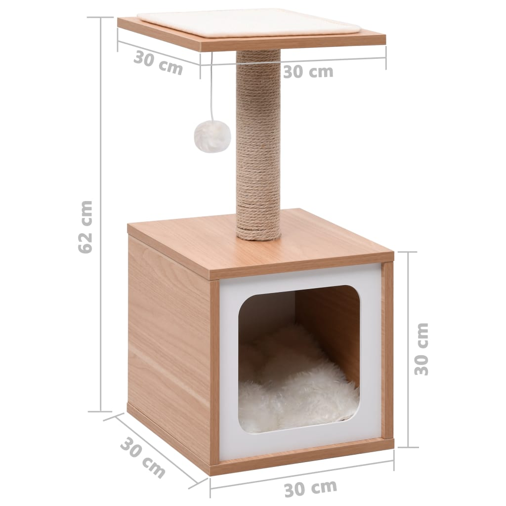 Glamorous Pups : vidaXL Cat Tree Brown and White Wood, MDF, Veneer, Sisal, Jute, Faux Fur