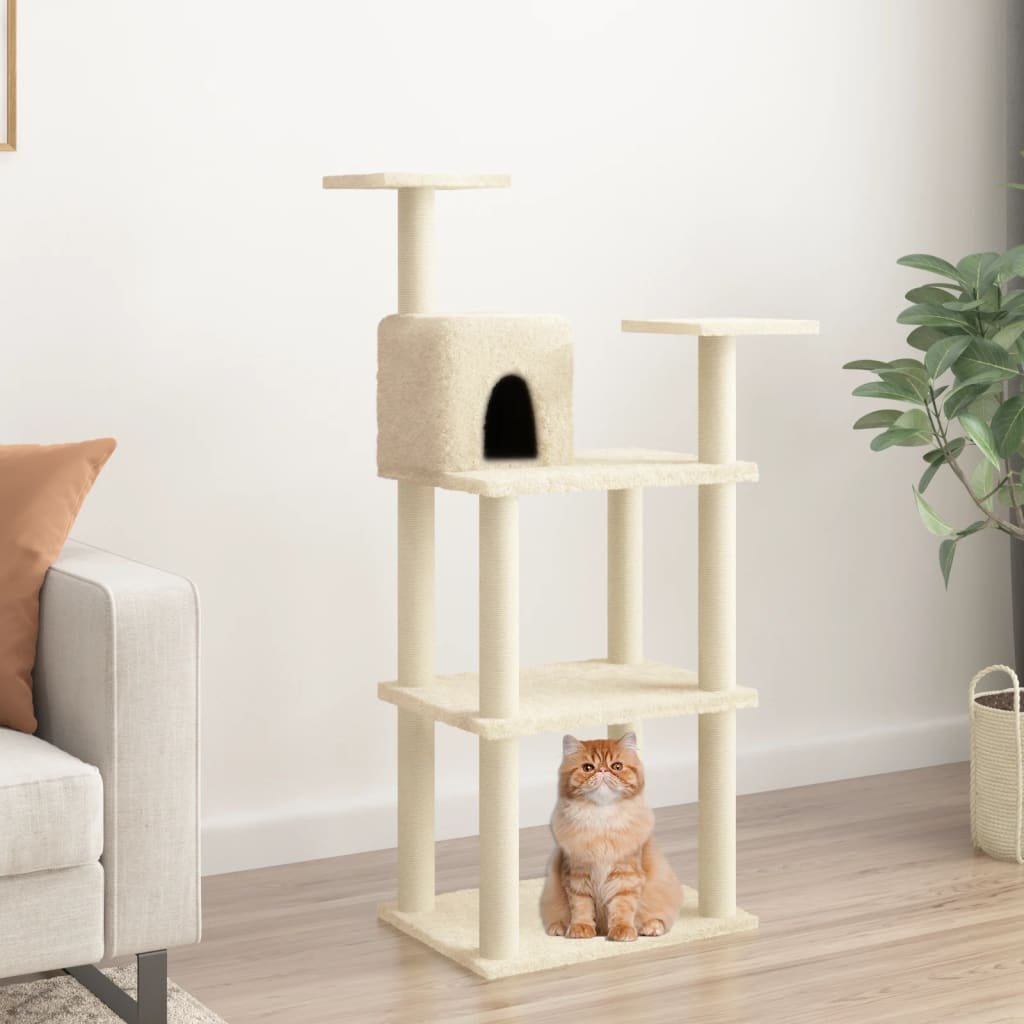 Glamorous Pups : vidaXL Cat Tree Cream Engineered wood, plush, sisal 46.7 in tall
