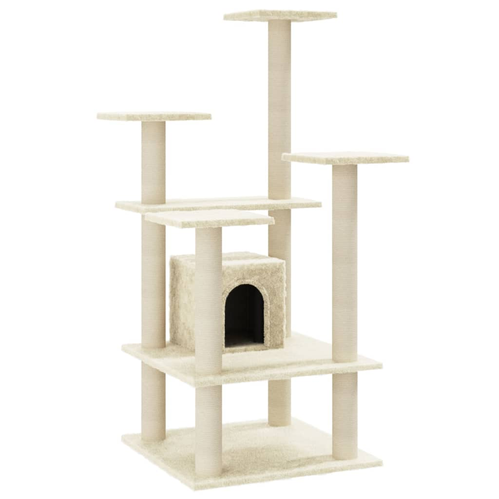 Glamorous Pups : vidaXL Cat Tree Cream Engineered wood, plush, sisal Medium Durable
