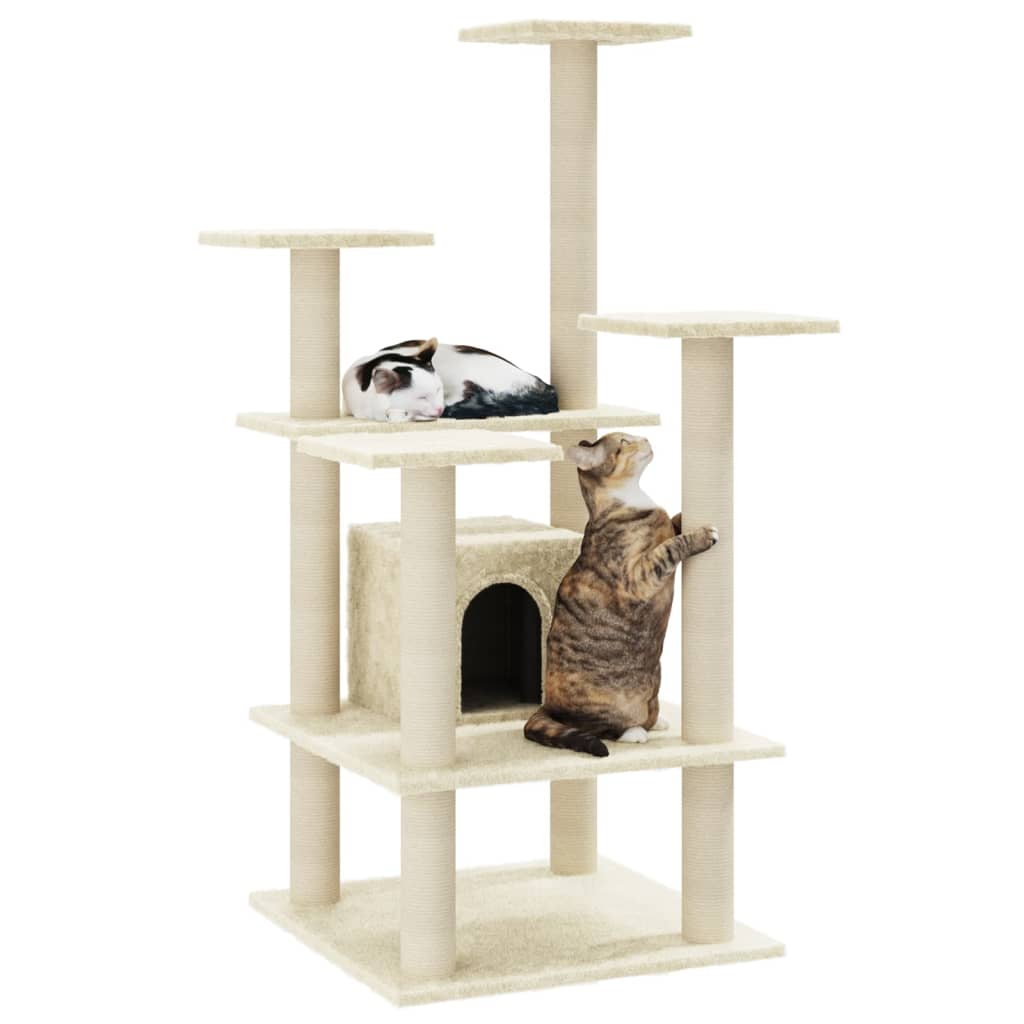Glamorous Pups : vidaXL Cat Tree Cream Engineered wood, plush, sisal Medium Durable