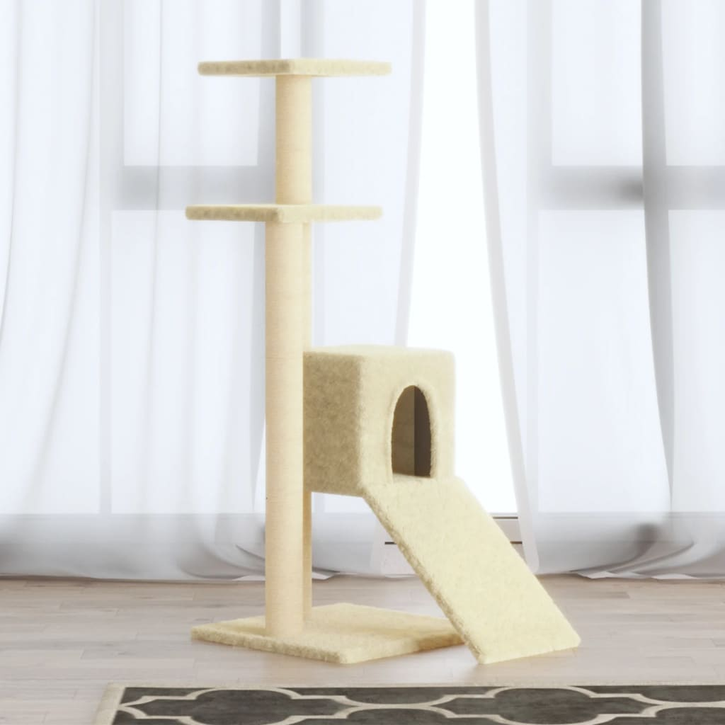 Glamorous Pups : vidaXL Cat Tree Cream Engineered wood, plush, sisal Medium Durable
