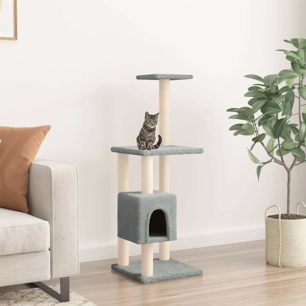 Glamorous Pups : vidaXL Cat Tree Light grey Engineered wood, plush, sisal 40.9 in tall