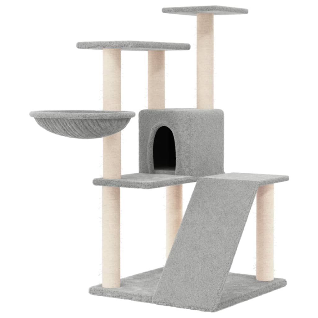 Glamorous Pups : vidaXL Cat Tree Light Grey Engineered wood, plush, sisal Medium Modern