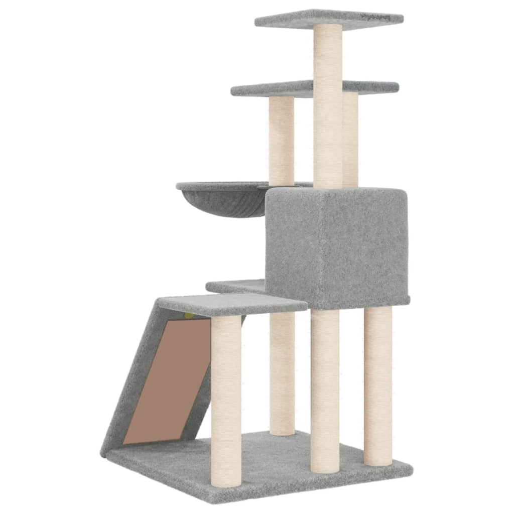 Glamorous Pups : vidaXL Cat Tree Light Grey Engineered wood, plush, sisal Medium Modern