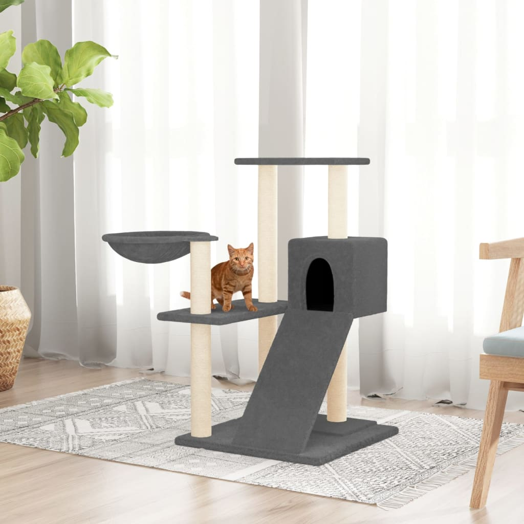 Glamorous Pups : vidaXL Cat Tree Dark grey Engineered wood, plush, sisal 32.3 in Modern