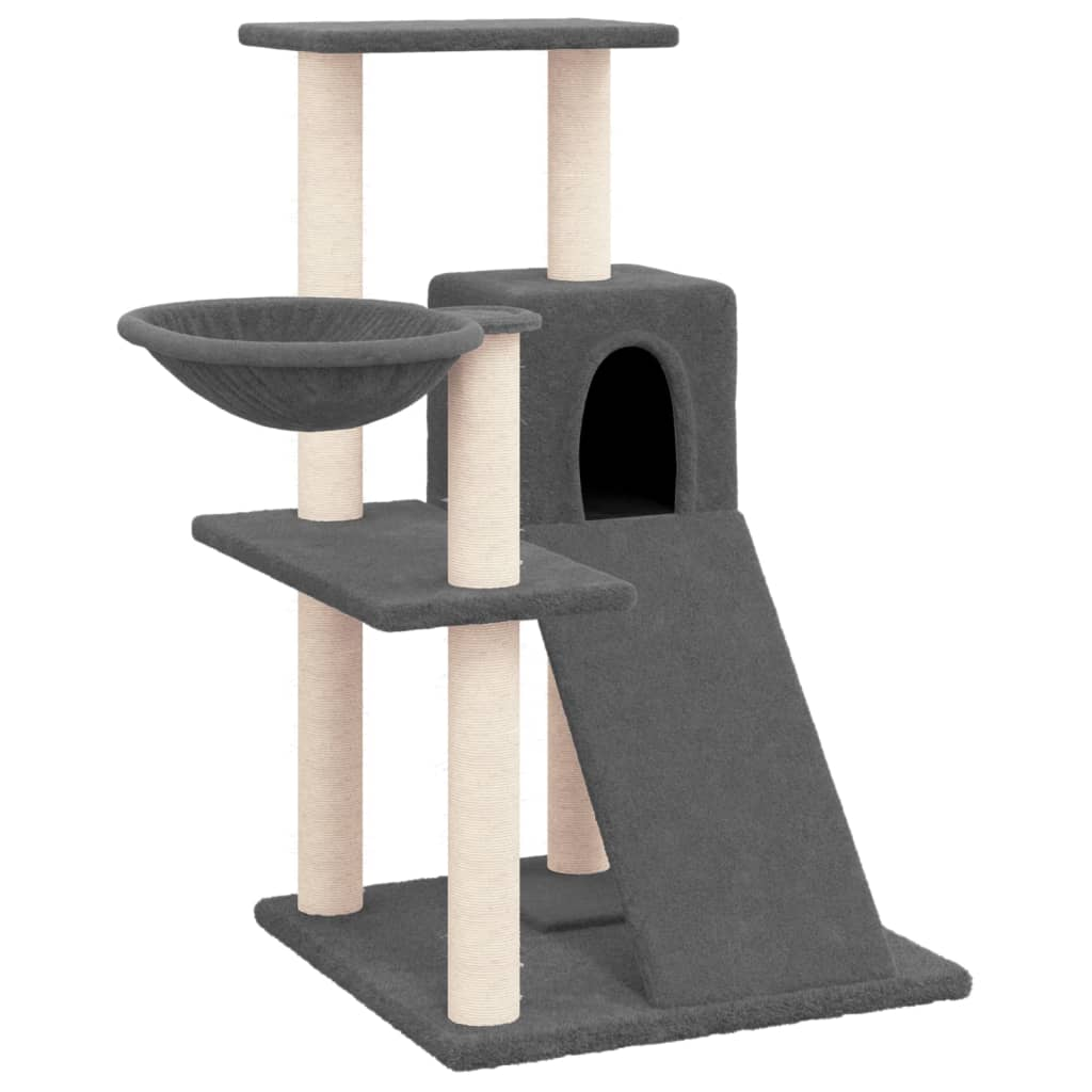 Glamorous Pups : vidaXL Cat Tree Dark grey Engineered wood, plush, sisal 32.3 in Modern