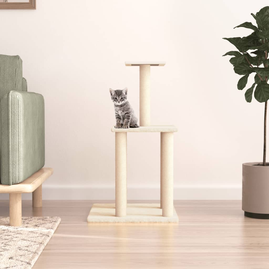 Glamorous Pups : vidaXL Cat Tree Cream Engineered wood, Plush, Sisal Medium Sturdy