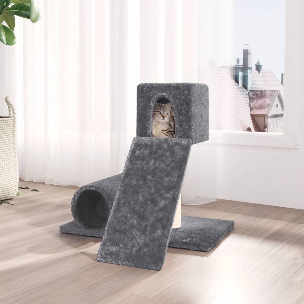 Glamorous Pups : vidaXL Cat Tree Dark Grey Engineered wood, plush, sisal Medium