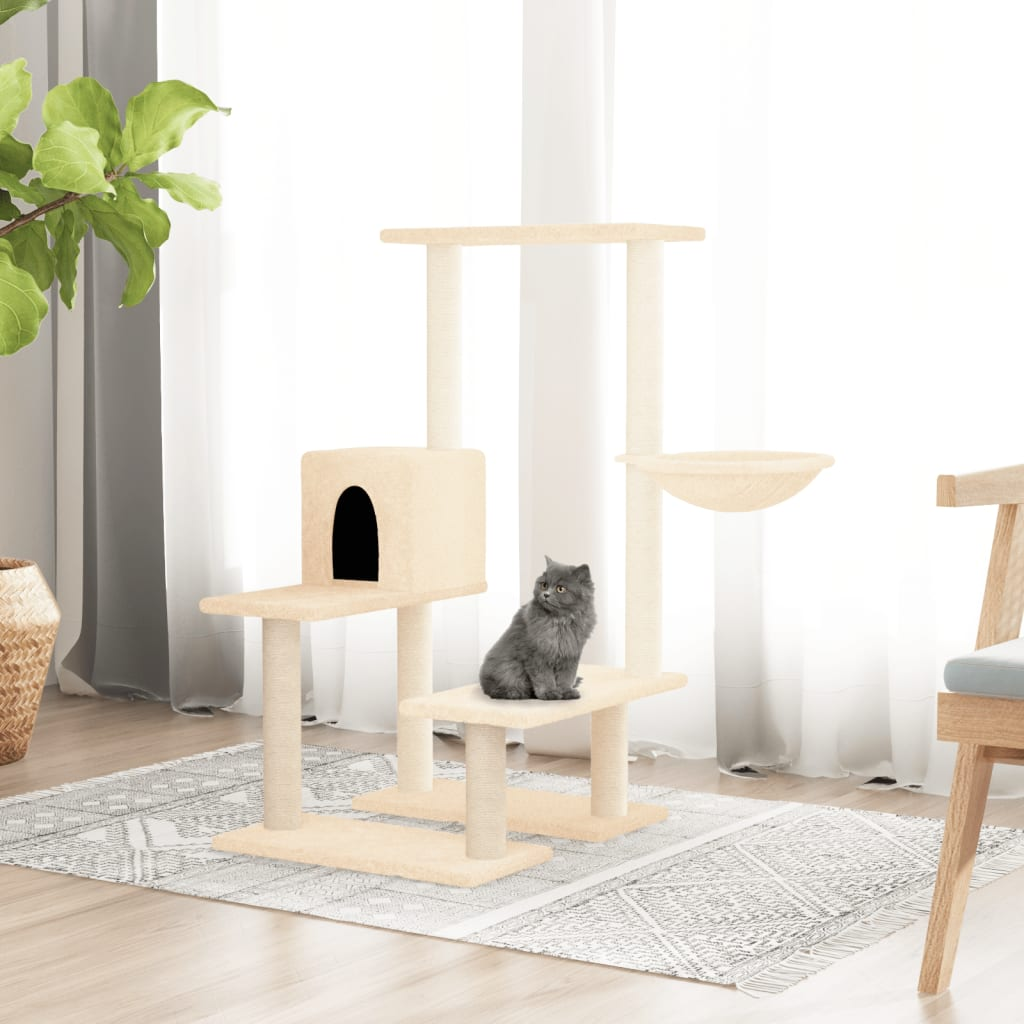 Glamorous Pups : vidaXL Cat Tree Cream Engineered wood, Plush, Sisal Large Modern