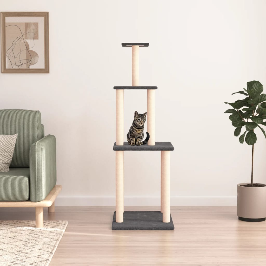 Glamorous Pups : vidaXL Cat Tree Dark grey Engineered wood, plush, sisal 58.7 in tall
