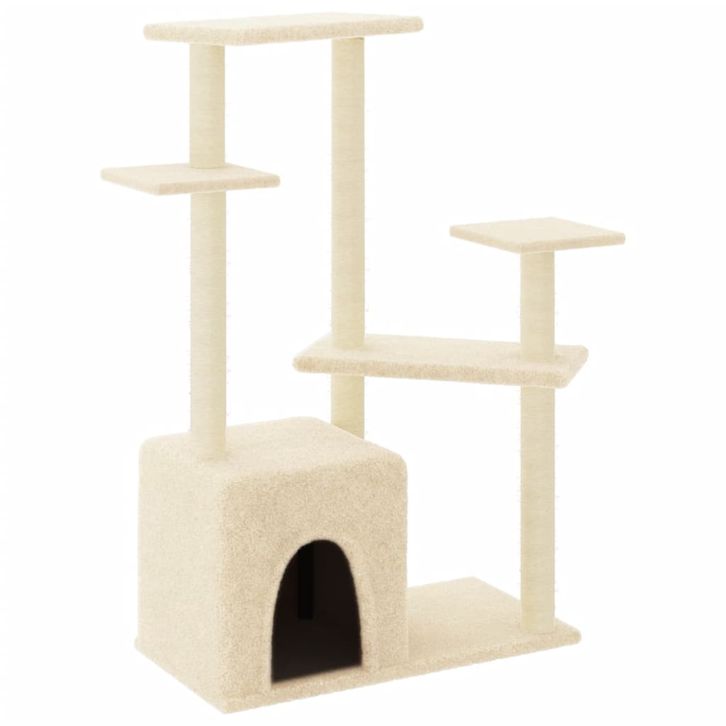 Glamorous Pups : vidaXL Cat Tree Cream Engineered wood, plush, sisal Medium Modern