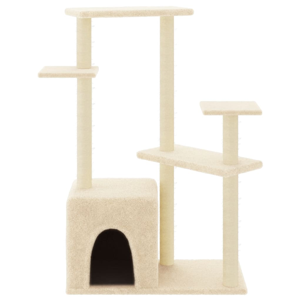 Glamorous Pups : vidaXL Cat Tree Cream Engineered wood, plush, sisal Medium Modern