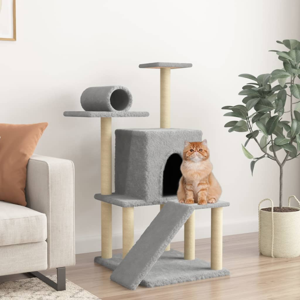 Glamorous Pups : vidaXL Cat Tree Light Grey Engineered Wood, Plush, Sisal Medium