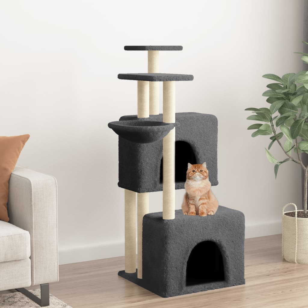 Glamorous Pups : vidaXL Cat Tree Dark grey Engineered wood, plush, sisal 48.0 in tall