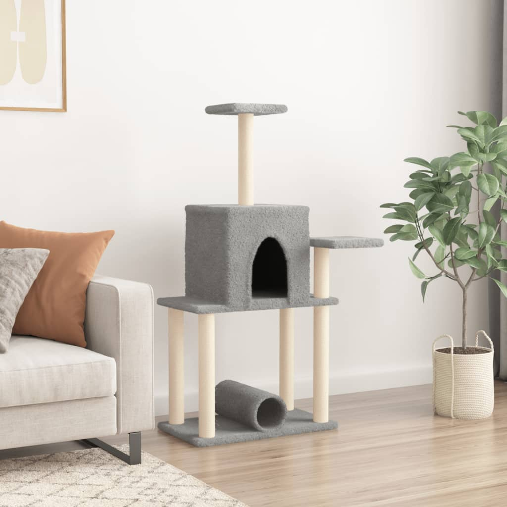 Glamorous Pups : vidaXL Cat Tree Light Grey Engineered Wood, Plush, Sisal Large Cat Tree