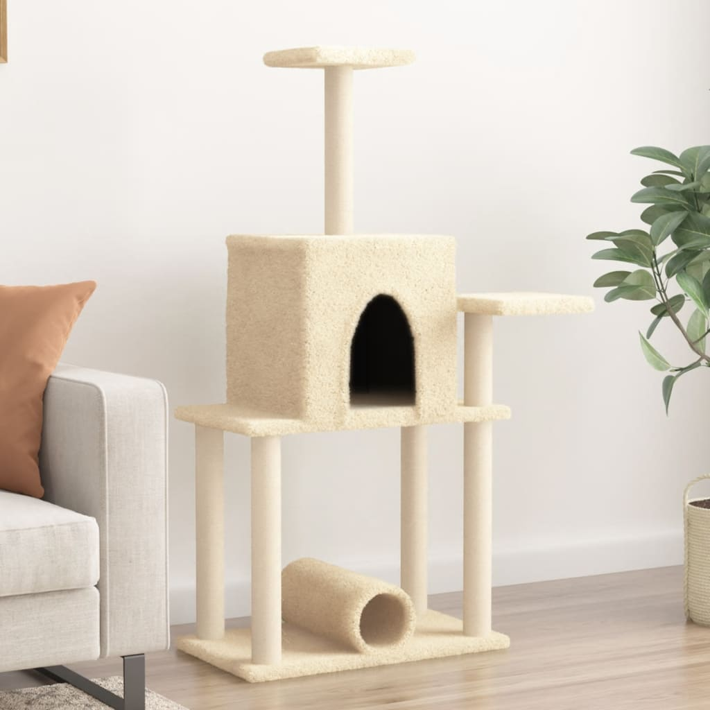 Glamorous Pups : vidaXL Cat Tree Cream Engineered wood, plush, sisal Medium Cat Tree