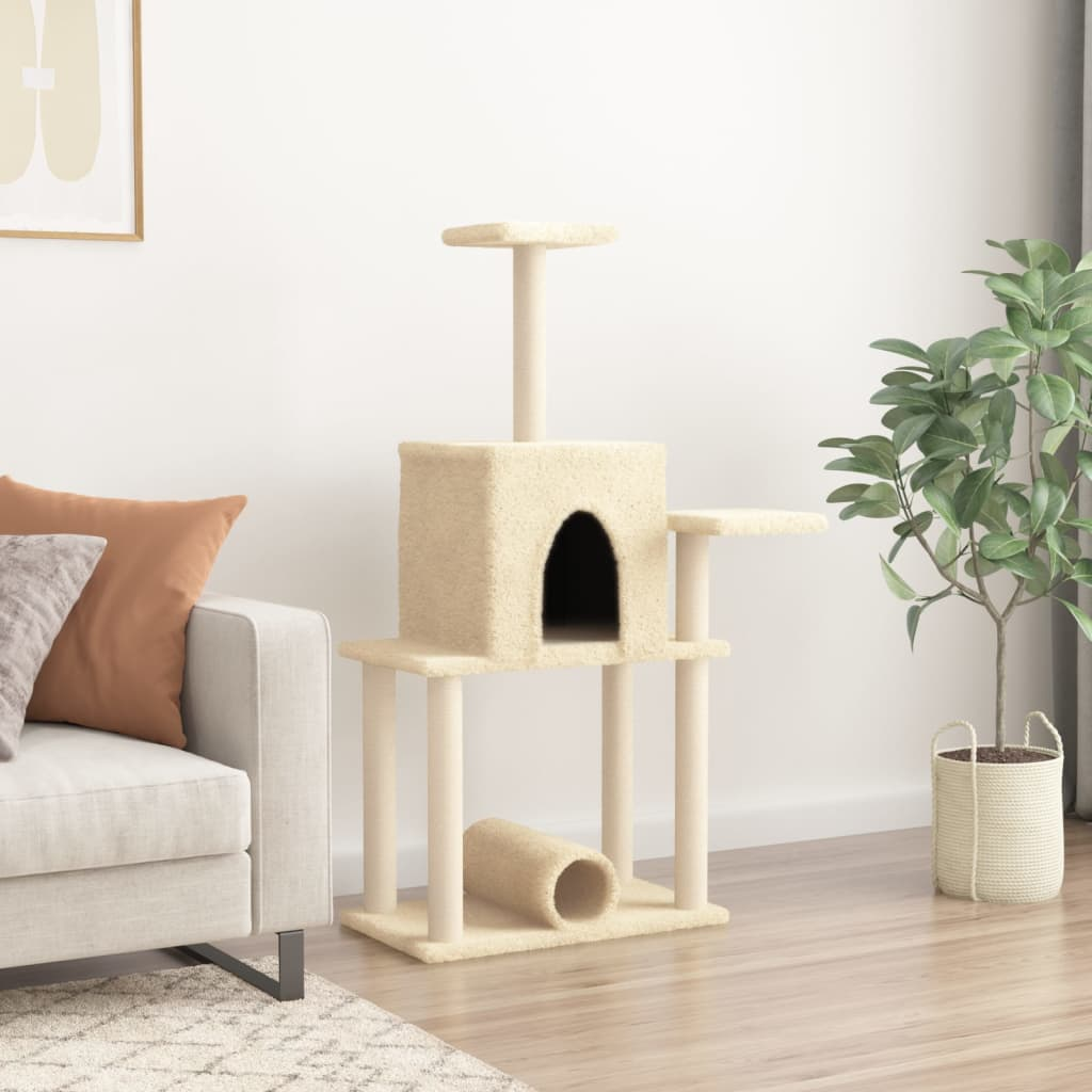 Glamorous Pups : vidaXL Cat Tree Cream Engineered wood, plush, sisal Medium Cat Tree