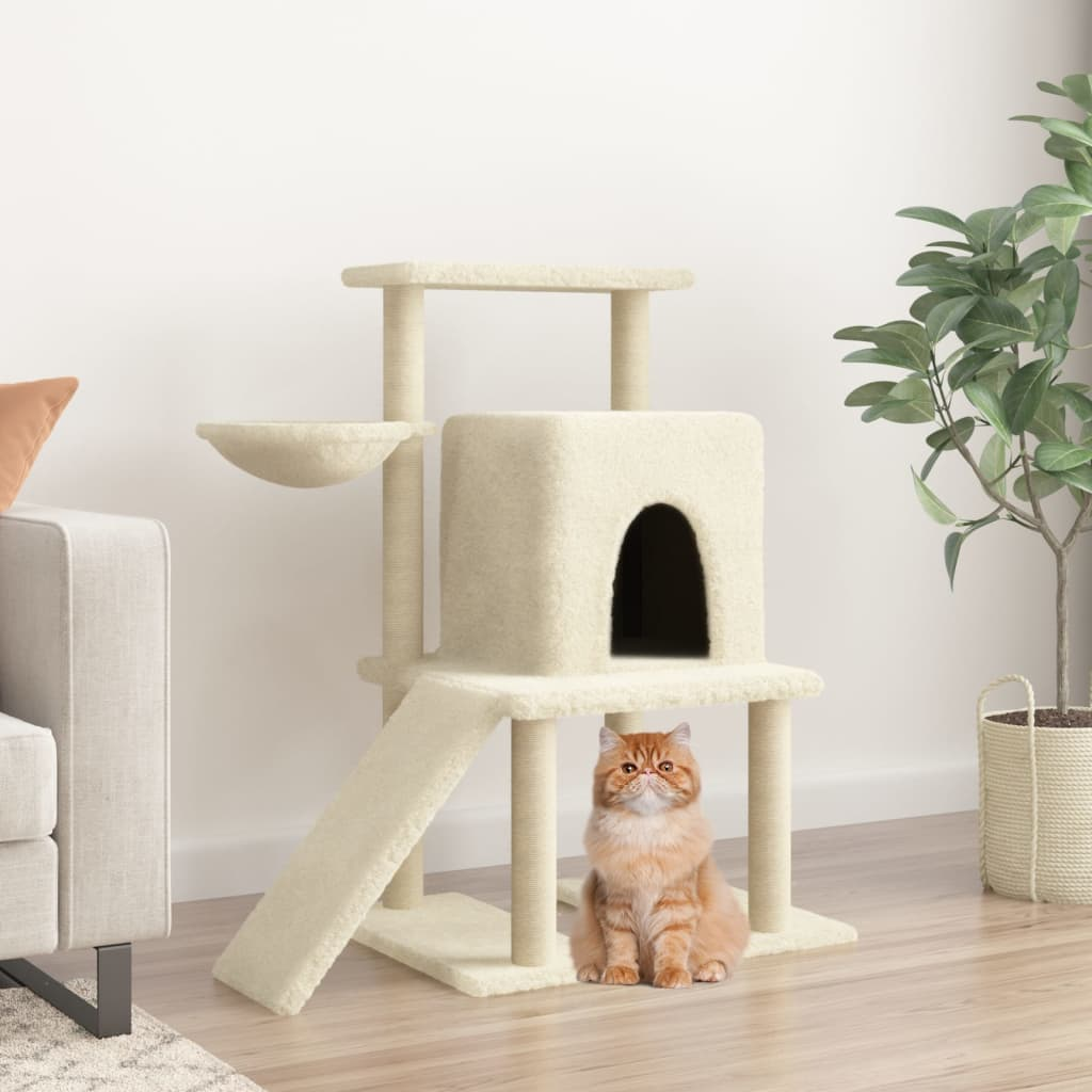 Glamorous Pups : vidaXL Cat Tree Cream Engineered wood, plush, sisal Medium