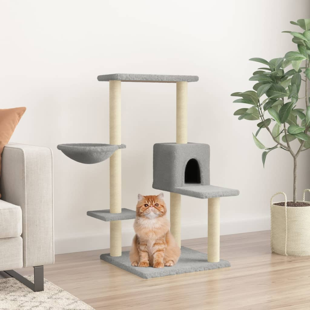 Glamorous Pups : vidaXL Cat Tree Light grey Engineered wood, plush, sisal 37.4 in tall