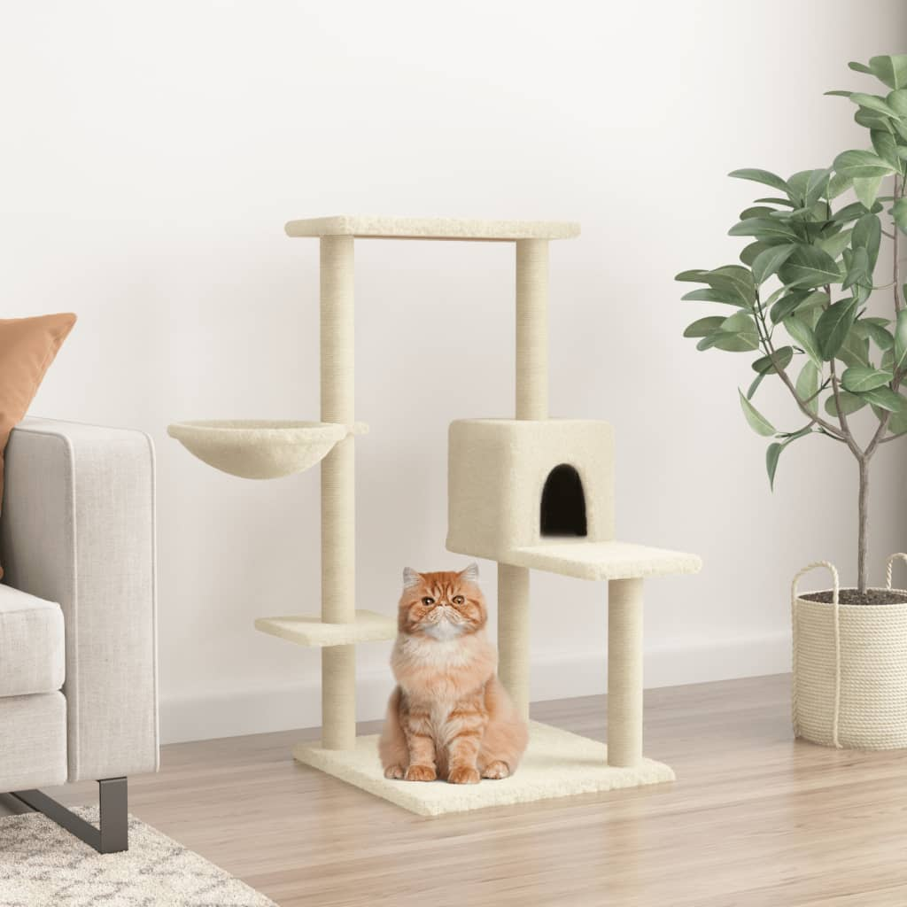 Glamorous Pups : vidaXL Cat Tree Cream Engineered wood, plush, sisal Medium Cat Tree