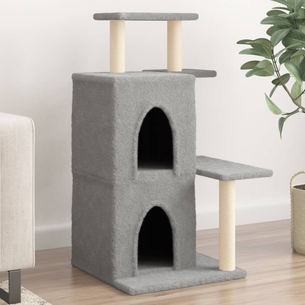 Glamorous Pups : vidaXL Cat Tree Light Grey Engineered Wood, Plush, Sisal Cat Tree
