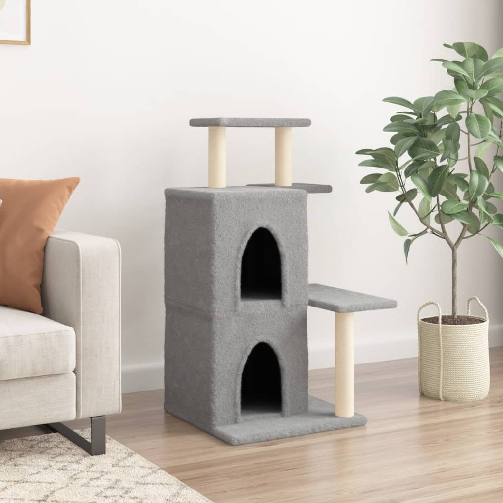 Glamorous Pups : vidaXL Cat Tree Light Grey Engineered Wood, Plush, Sisal Cat Tree