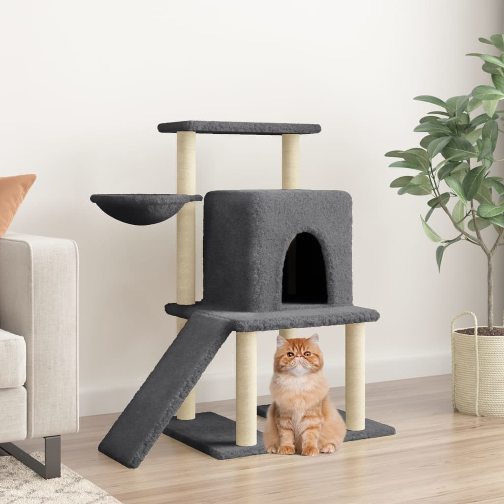Glamorous Pups : vidaXL Cat Tree Dark Grey Engineered wood, plush, sisal Large