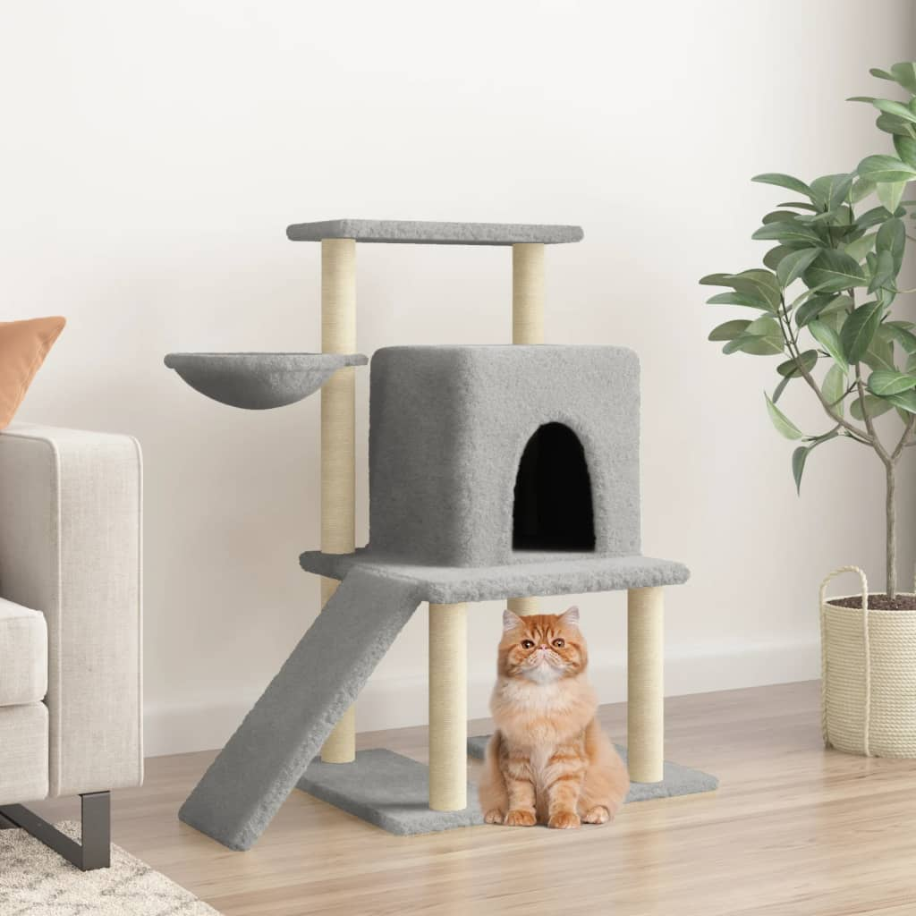 Glamorous Pups : vidaXL Cat Tree Light Grey Engineered Wood, Plush, Sisal Medium Durable