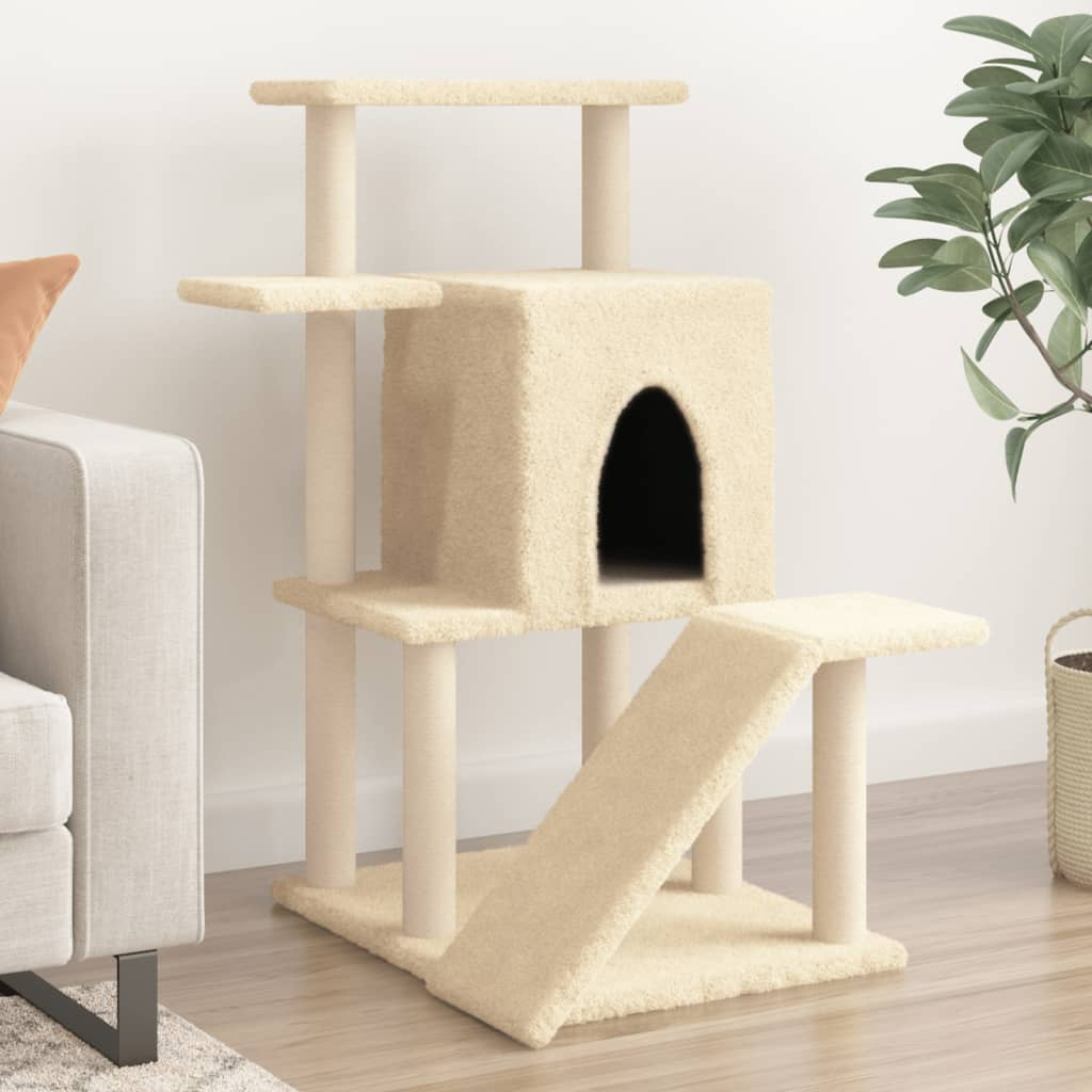 Glamorous Pups : vidaXL Cat Tree Cream Engineered wood, plush, sisal 38.2 in tall Durable