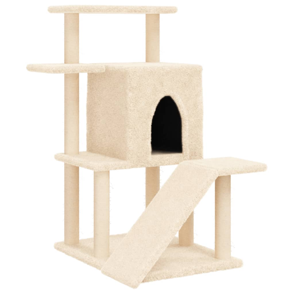 Glamorous Pups : vidaXL Cat Tree Cream Engineered wood, plush, sisal 38.2 in tall Durable