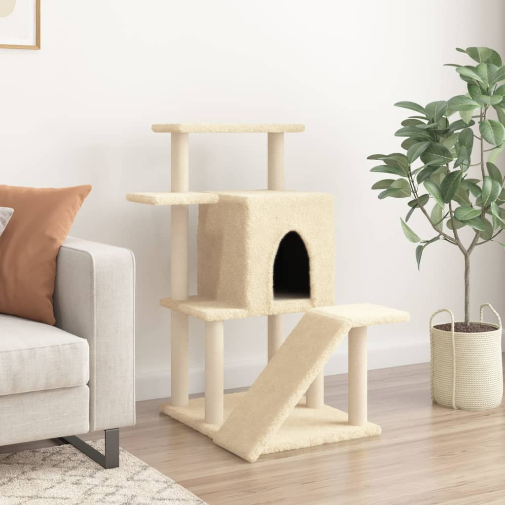 Glamorous Pups : vidaXL Cat Tree Cream Engineered wood, plush, sisal 38.2 in tall Durable