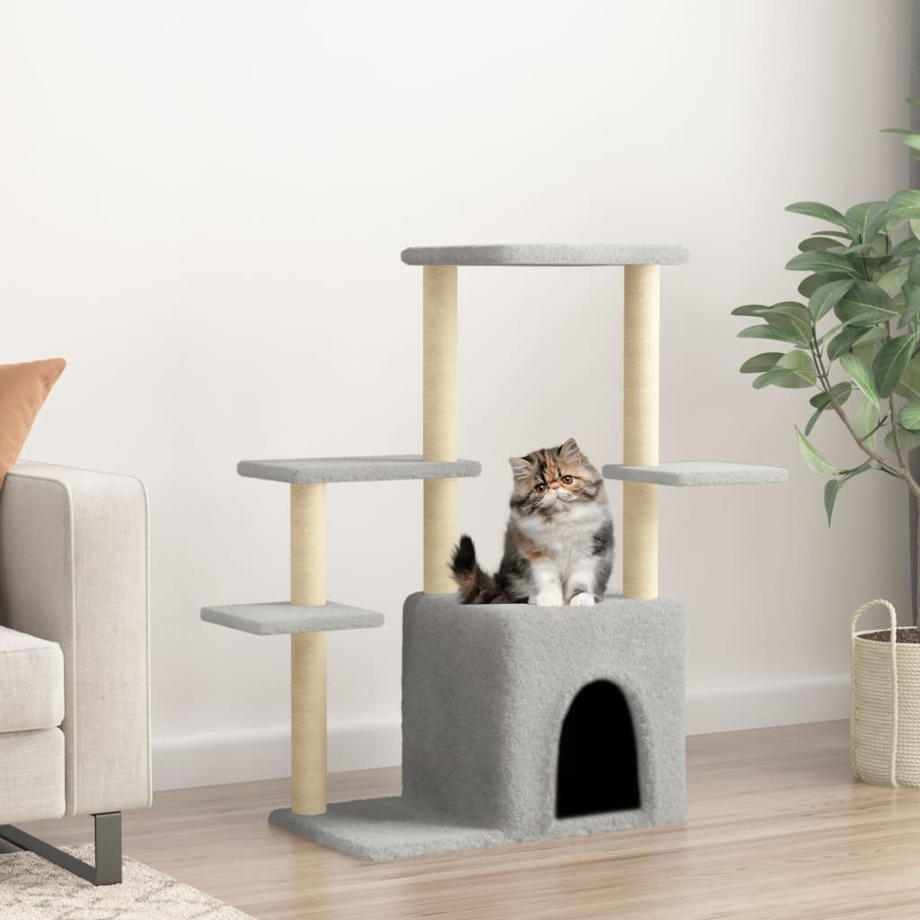 Glamorous Pups : vidaXL Cat Tree Light grey Engineered wood, plush, sisal 38.4 in tall