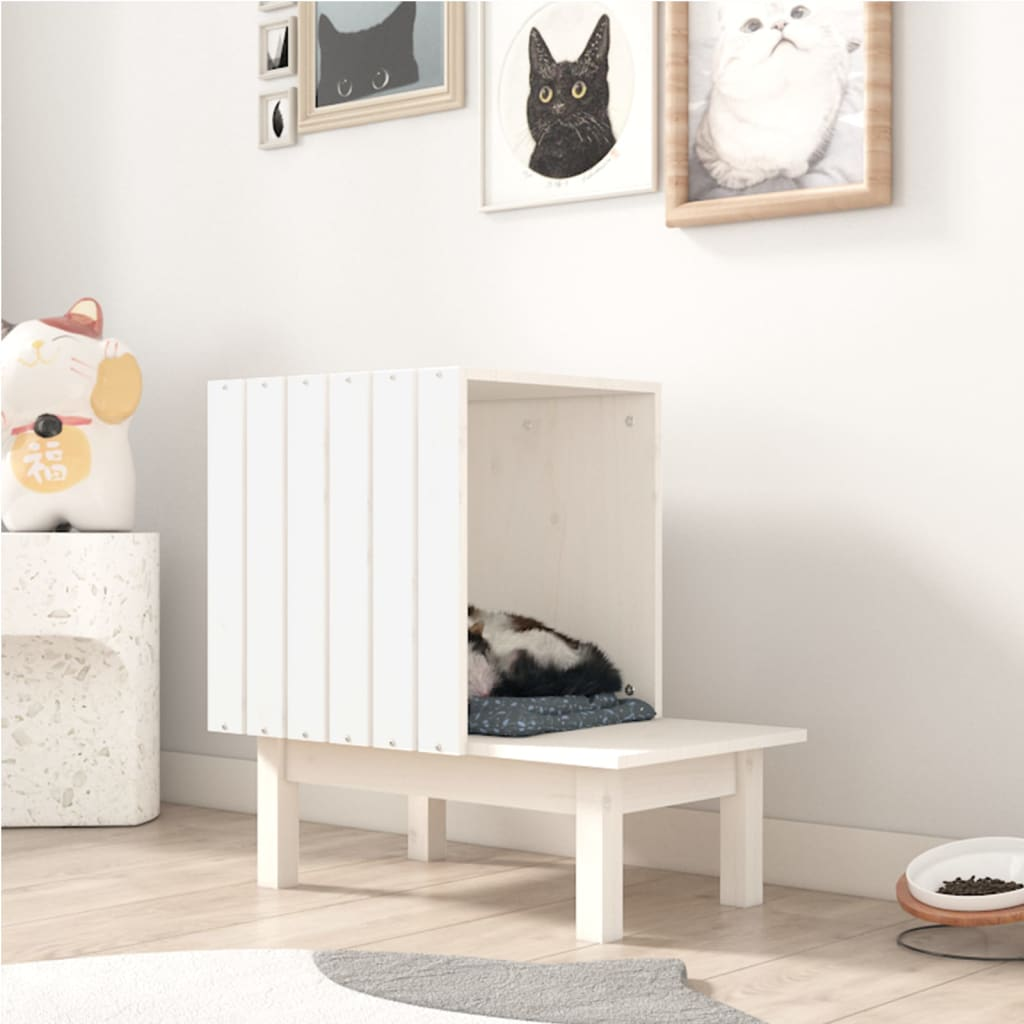 Glamorous Pups : vidaXL Cat House White Solid Pine Wood Medium Durable Cat House