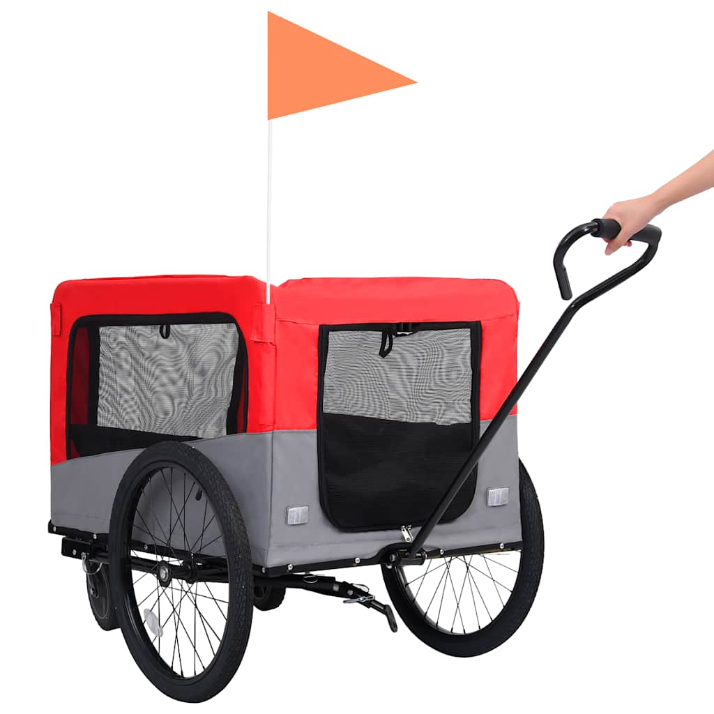 Glamorous Pups : vidaXL Pet Bike Trailer Red and Grey Oxford fabric, steel, metal board