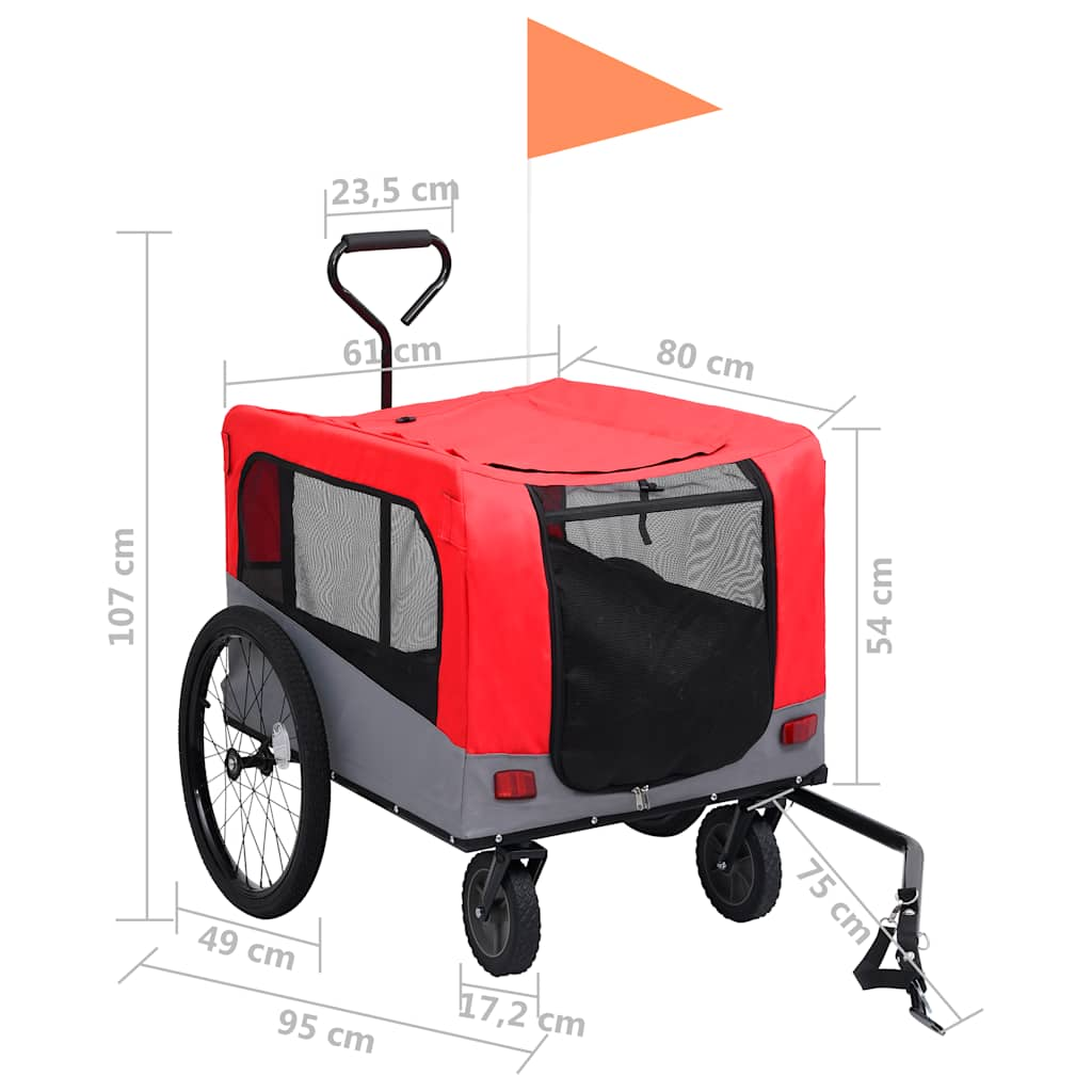 Glamorous Pups : vidaXL Pet Bike Trailer Red and Grey Oxford fabric, steel, metal board