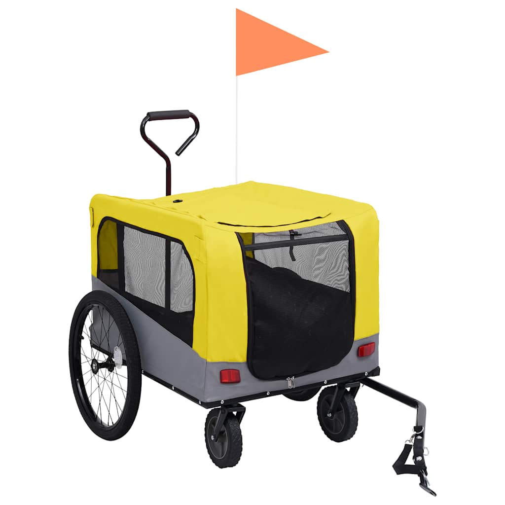 Glamorous Pups : vidaXL Pet Bike Trailer Yellow and grey Oxford fabric 13 Collapsible
