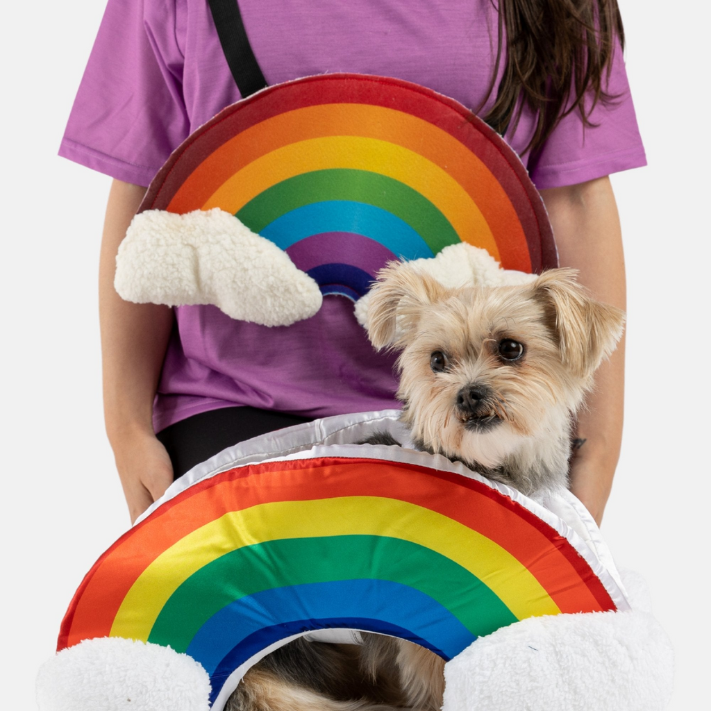 Glamorous Pups : 🌈☁ Rainbow Matching Human Costume – Colorful & Fun Duo Outfit!