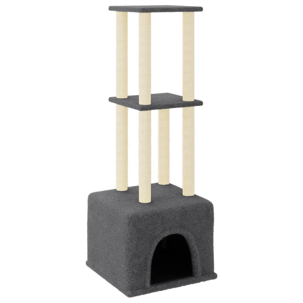 Glamorous Pups : vidaXL Cat Tree Dark grey Engineered wood, Plush, Sisal Large Modern