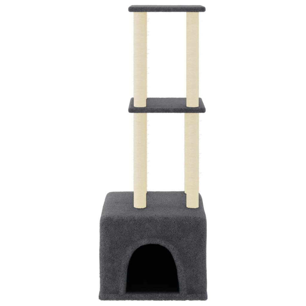 Glamorous Pups : vidaXL Cat Tree Dark grey Engineered wood, Plush, Sisal Large Modern