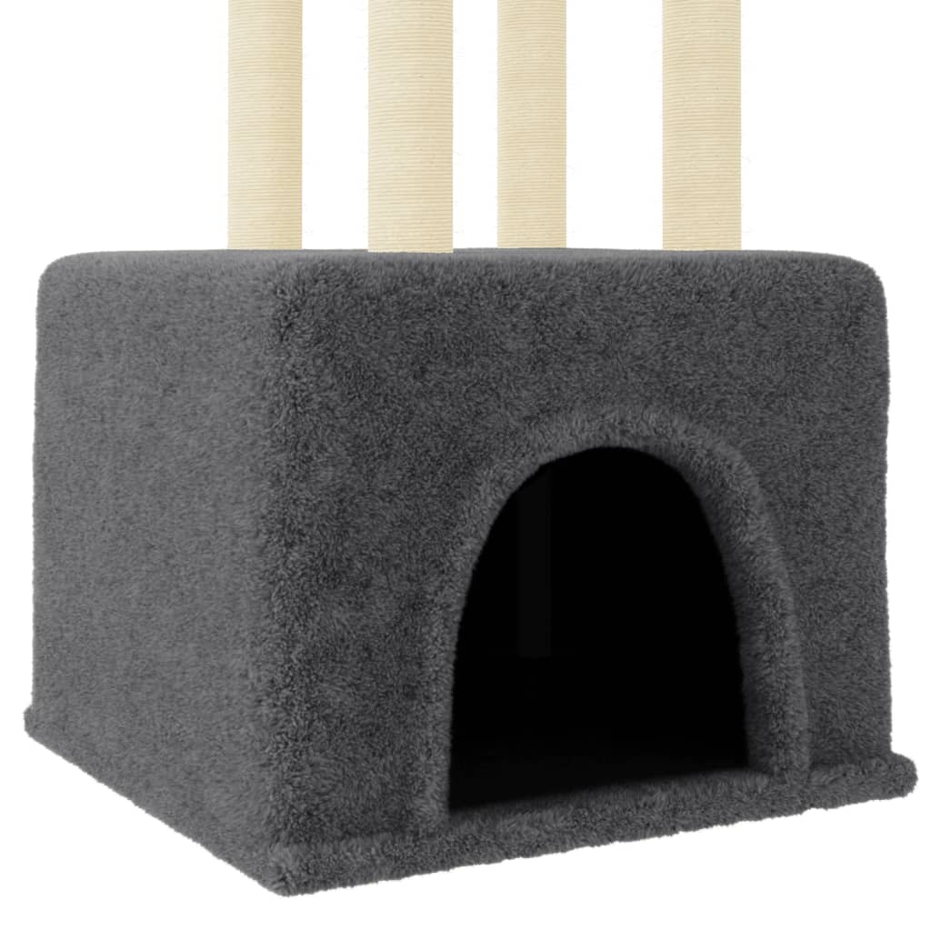 Glamorous Pups : vidaXL Cat Tree Dark grey Engineered wood, Plush, Sisal Large Modern