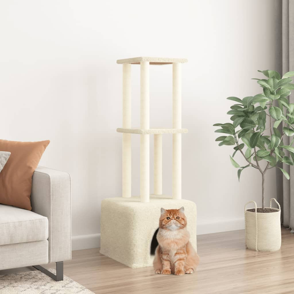 Glamorous Pups : vidaXL Cat Tree Cream Engineered wood, plush, sisal 52.6 in tall Durable