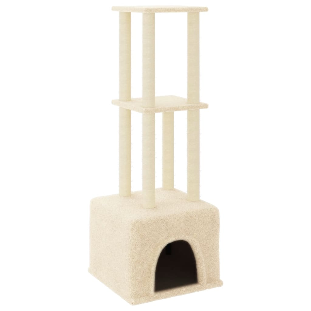 Glamorous Pups : vidaXL Cat Tree Cream Engineered wood, plush, sisal 52.6 in tall Durable