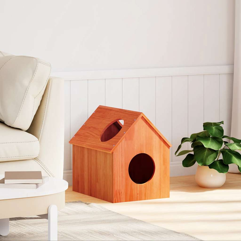 Glamorous Pups : vidaXL Cat House Wax brown Solid pine wood 16.1x19.7x19.7 in Durable
